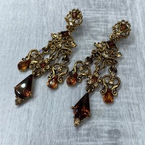 Chandelier earrings topaz and light gold crystals slightly over 2inches (2.25)